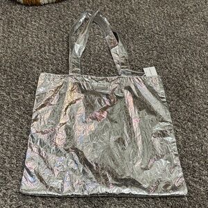 Tory Burch foil styled tote bag New silver goth grunge biker chic